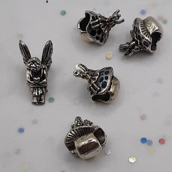 Fairies Set Of 5 Tibetan Silver Alloy Beads For European Style Charm Bracelets - Picture 1 of 13